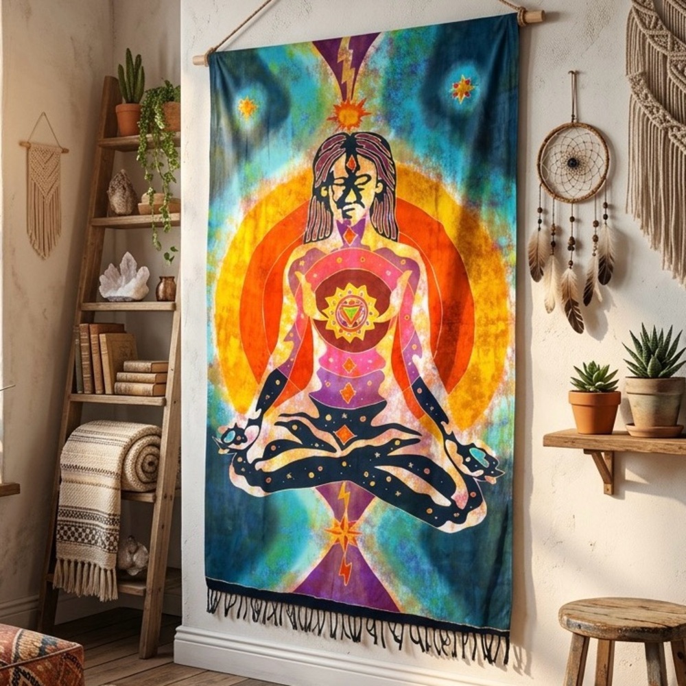 Hilltribe Design Chakra Goddess Yoga Meditation Fringe Wall Hanging Tapestry